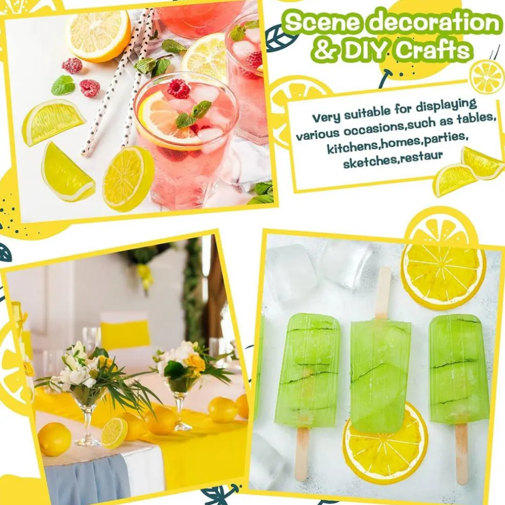 42 Pieces Acrylic Fake Lemon Slices Ice Cubes Artificial Plastic Lemon Slice Set