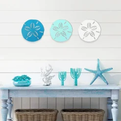3 Piece Sand Dollar Wall Decor Set Coastal Beach Ocean Wood Art For Bathroom Bedroom Home Decor
