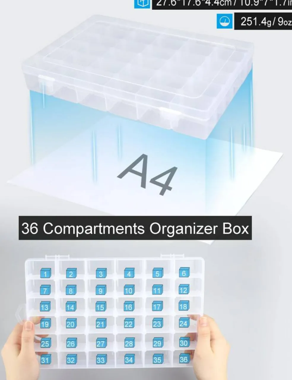 4 Pieces Bead Organizer 36 Grids Clear Plastic Parts Organizer Box 3600 Tackle Box Craft Storage Compartment Divided Container