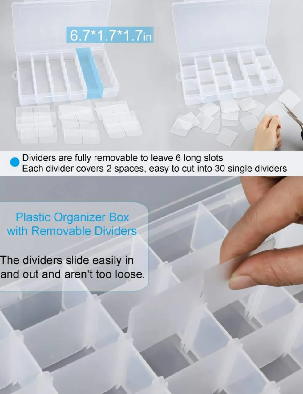 4 Pieces Bead Organizer 36 Grids Clear Plastic Parts Organizer Box 3600 Tackle Box Craft Storage Compartment Divided Container