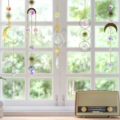 6Pieces Colorful Crystals Suncatcher Hanging Sun Catcher with Chain