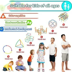 600 Pieces  Constructor Toys STEM Building  Toy Interlocking Plastic Engineering Thin Tube Blocks Educational Kit for 3 4 5 6 7years Kids Boys and Girls Gift