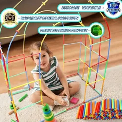 600 Pieces  Constructor Toys STEM Building  Toy Interlocking Plastic Engineering Thin Tube Blocks Educational Kit for 3 4 5 6 7years Kids Boys and Girls Gift