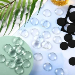 72 Pieces Craft Magnets Glass Ceramic Ferrite Magnet with Adhesive Backing and Transparent Clear Glass Cabochons for DIY Craft Fridge Refrigerator Pendants(1 Inch,Round)