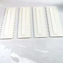 4 Pieces Decorating Comb and Icing Smoother Set Decorating Mousse Butter Cream Cake Edge Tools, Plastic Sawtooth Cake Scraper Polisher 8 Design Textures-White