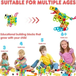 195 Pieces Educational STEM Toys for Boys and Girls Ages 3 4 5 6 7 8 9 10 Construction Building Blocks Toy Building Sets Kids Toys Creative Activities Games with Storage Box