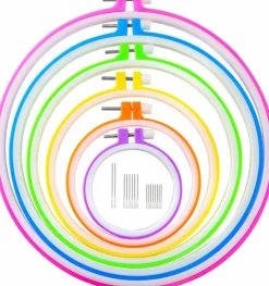 6 Pieces Embroidery Hoops and 15 Needles, Set, 3.4 inch to 10.4 inch (Multicolor)
