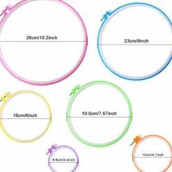 6 Pieces Embroidery Hoops and 15 Needles, Set, 3.4 inch to 10.4 inch (Multicolor)