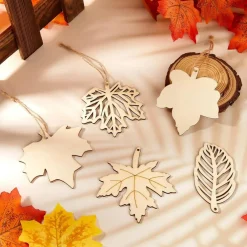30 Pieces Fall Wood Cutouts Unfinished Wooden Leaves for Crafts(Leaf)