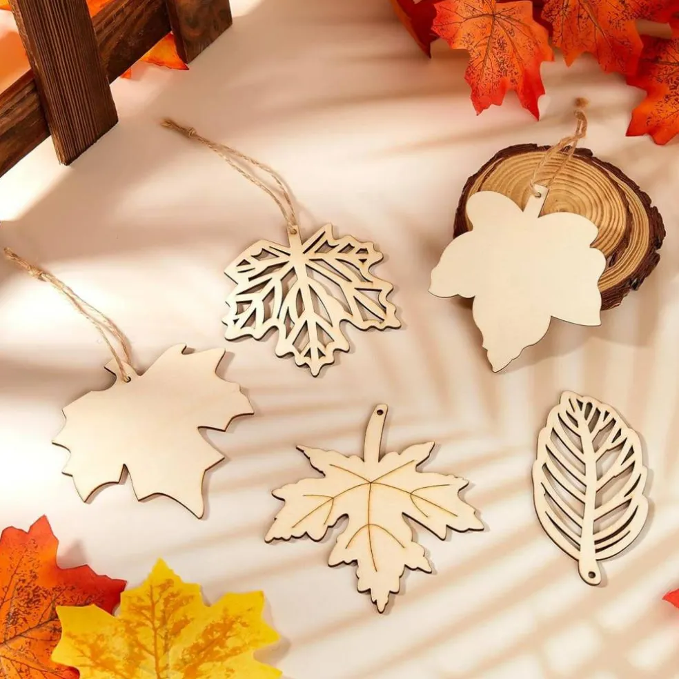 30 Pieces Fall Wood Cutouts Unfinished Wooden Leaves for Crafts(Leaf)