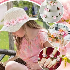 100 Pieces Faux Flower Heads for Crafts Artificial Silk Plum Blossom Heads for Home Room Wedding Party Marriage Car Shoes Hats, 1.8 Inch