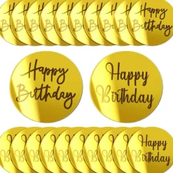 20 Pieces Gold Acrylic Cake Toppers – Mirror Round Engraved Cupcake Discs for DIY Birthday Cupcake Decorations