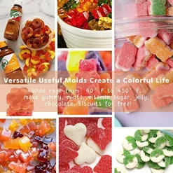 32 Pieces Gummy Bear Molds Silicone , Non-stick Chocolate Candy Mold 18 Shapes for 327 Candies, With 4 Droppers, Clean Brush, Storage Box, 20 Wrappers, Including Dinosaur Mini Donut Fruit Animals Shaped