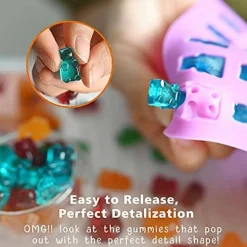32 Pieces Gummy Bear Molds Silicone , Non-stick Chocolate Candy Mold 18 Shapes for 327 Candies, With 4 Droppers, Clean Brush, Storage Box, 20 Wrappers, Including Dinosaur Mini Donut Fruit Animals Shaped