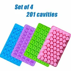4 Pieces  Gummy Molds with 2 Droppers, Non-stick Silicone Candy Molds Including Mini Dinosaur, Bear Shape, Hearts and Mini Donut, Set of 4