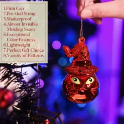 24 Pieces Halloween Ornaments Tree Decorations, Shatterproof Cats Jack-o'-Lantern Pumpkin Vintage Decorative Hanging Ball Ornaments Set for Small Tree, Cute Holiday Party Indoor Home Decor