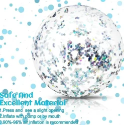 10 Pieces Inflatable Beach Balls 16 Inch Glitter Summer Swimming Pool Balls