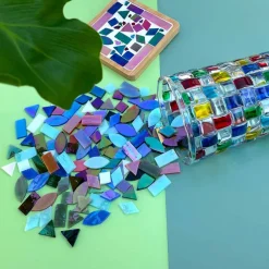 240 Pieces Iridescent Glass Mosaic Tiles for Crafts, 5 Shapes Mixed Stained Glass Sheets, Mosaic Kits for Adults (Iridescent Mix)