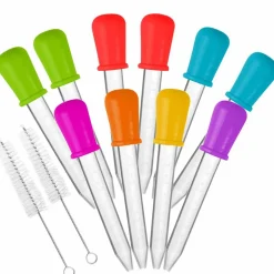 10 Pieces Liquid Droppers & 2 brushes, AIFUDA Silicone and Plastic Pipettes with Bulb Tip for Candy Mold (7 Colors)