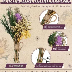 24-Pieces Mini Boho Dried Flower Bouquet for Wedding & DIY Decor