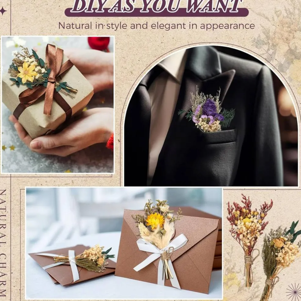 24-Pieces Mini Boho Dried Flower Bouquet for Wedding & DIY Decor