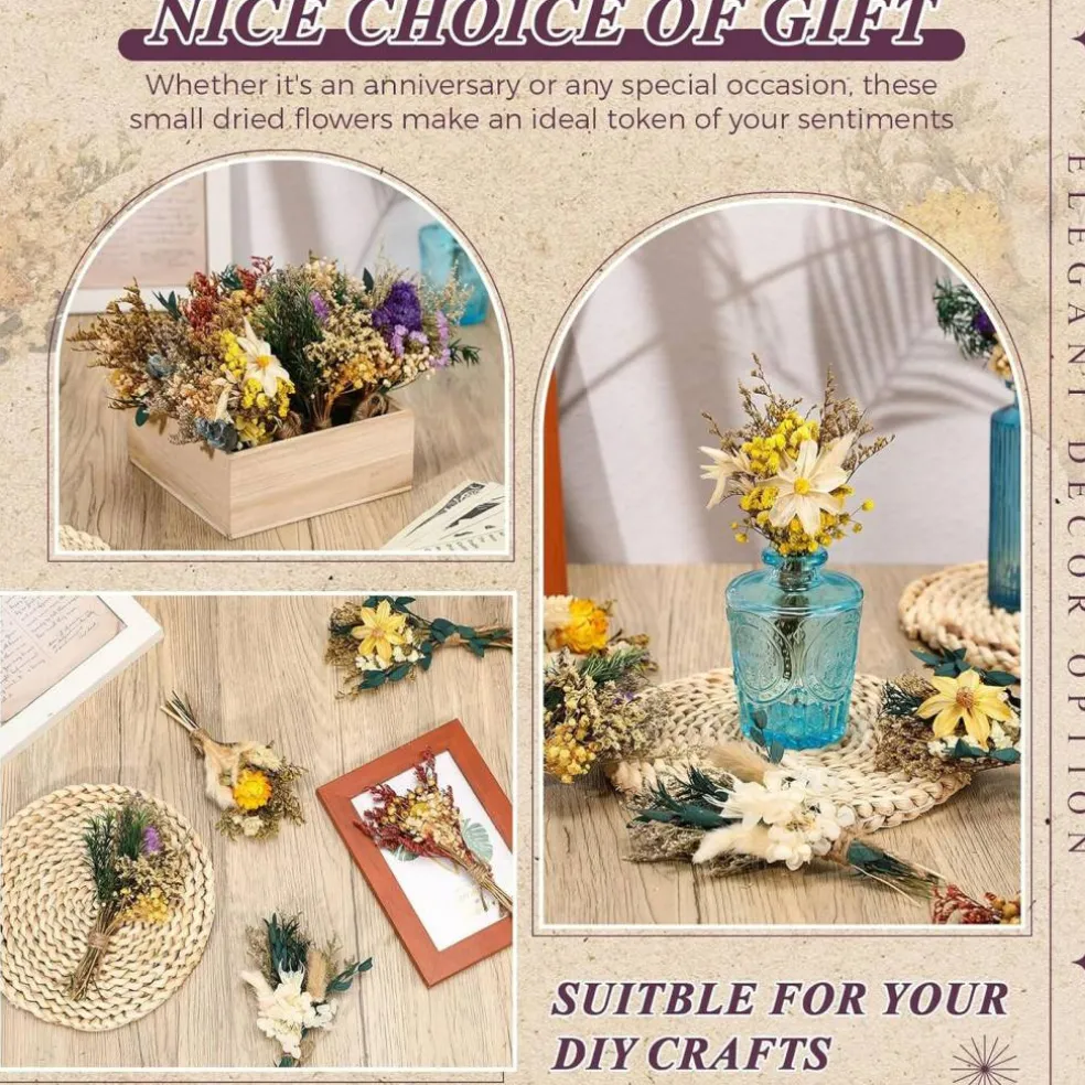 24-Pieces Mini Boho Dried Flower Bouquet for Wedding & DIY Decor