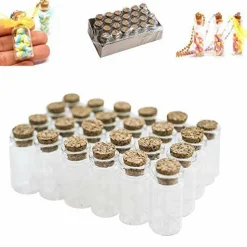 48 Pieces Mini Clear Glass Jars Bottles with Cork Stoppers for Arts & Crafts, Projects, Decoration, Party Favors - Size: 1-1/2" Tall X 3/4 Inches Diameter