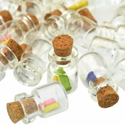 50 Pieces 0.5ml-extra Mini Tiny Clear Glass Jars Bottles with 50pcs Cork Stoppers and 50pcs Eye Screws, Glass Bottles for Decoration, Arts & Crafts, Projects, Party Favors