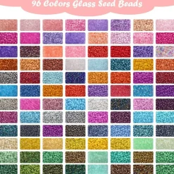 48000 Pieces 2mm Glass Seed Beads for Jewelry Making Kit, 96 Colors Small Bracelet Beads with Pendant Charms Kit and Letter Beads for Bracelets Necklace Ring Making, DIY, Art and Craft
