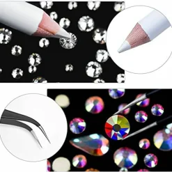 2400 Pieces Nail Art Rhinestones Kit Nail Gems Ab Flatback Rhinestones Gems Stones, with Storage Organizer Box/Wax Pencil/Tweezers 6 Sizes (1.5-4.5 mm) for Nail Art Craft (2400pcs)