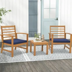 3 Pieces Outdoor Furniture Set with Soft Seat Cushions