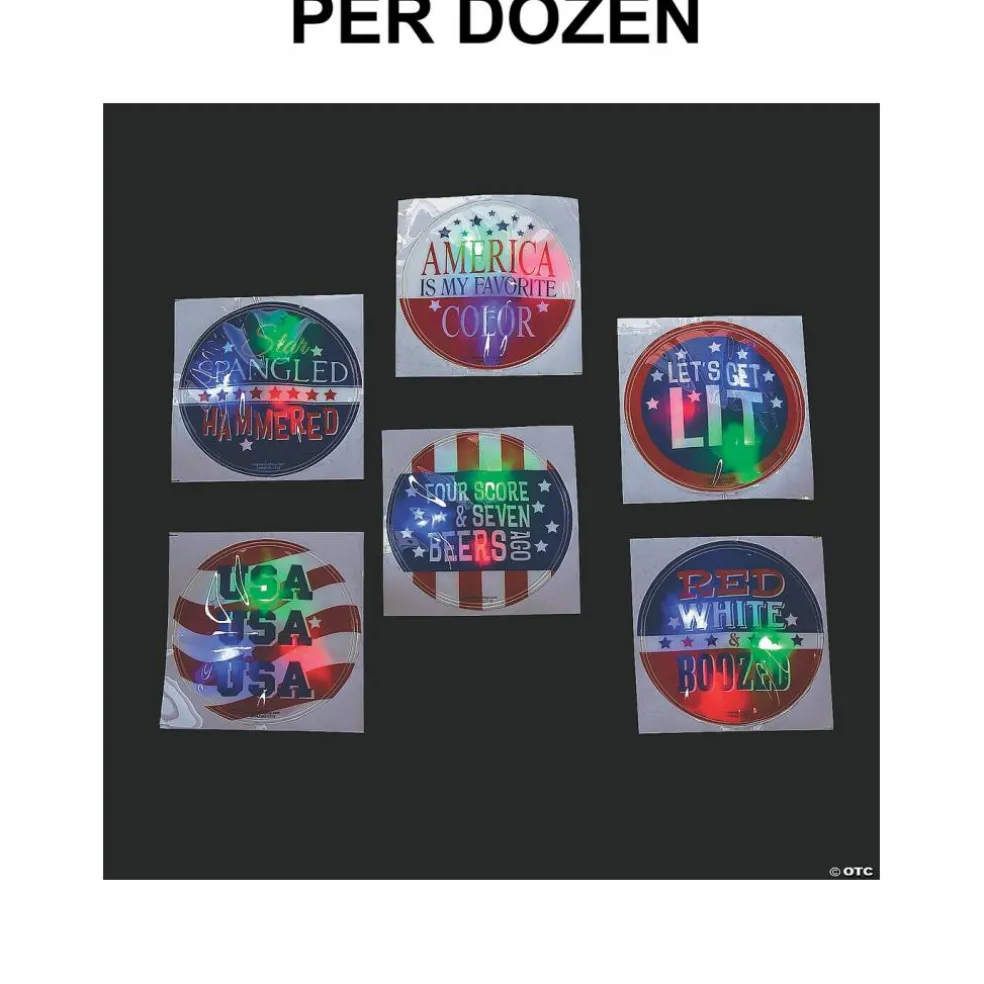 12 Pieces Patriotic Light-Up Badges with Adult Sayings