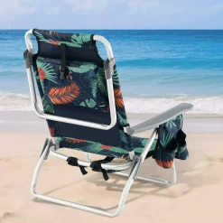 2 Pieces 5-Position Reclining Outdoor Folding Chairs with Cup Holder and Extra Storage Ideal for Beach or Camping