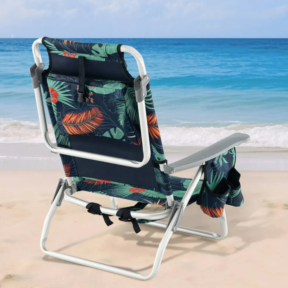 2 Pieces 5-Position Reclining Outdoor Folding Chairs with Cup Holder and Extra Storage Ideal for Beach or Camping