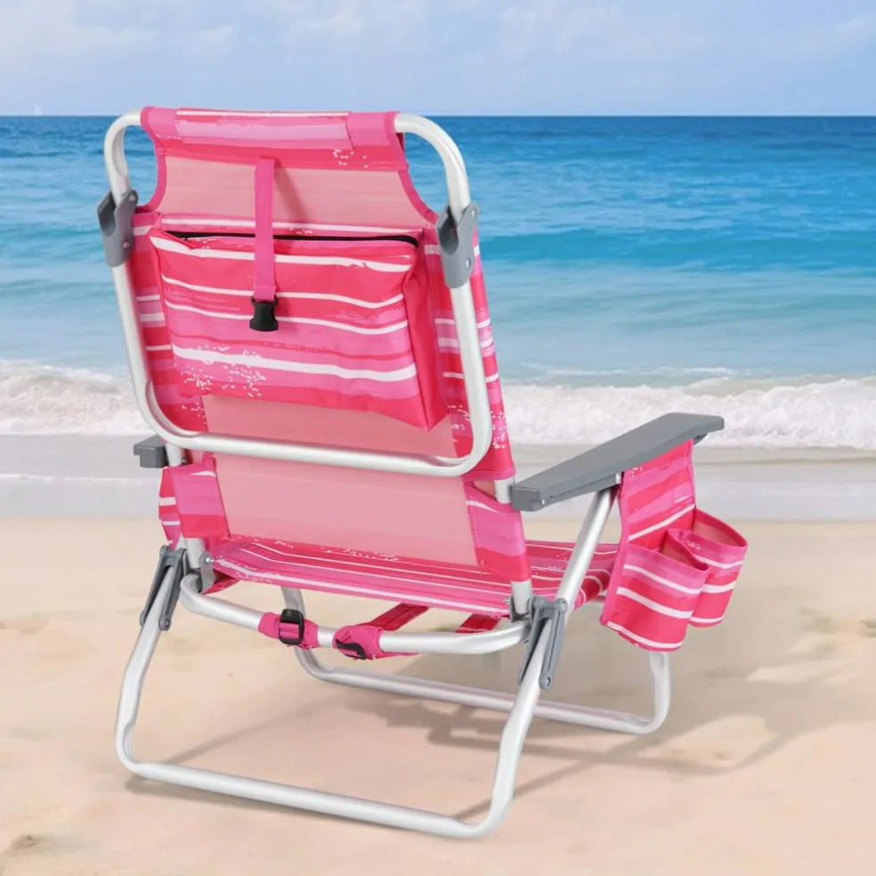 2 Pieces 5-Position Reclining Outdoor Folding Chairs with Cup Holder and Extra Storage Ideal for Beach or Camping