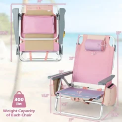 2 Pieces 5-Position Reclining Outdoor Folding Chairs with Cup Holder and Extra Storage Ideal for Beach or Camping