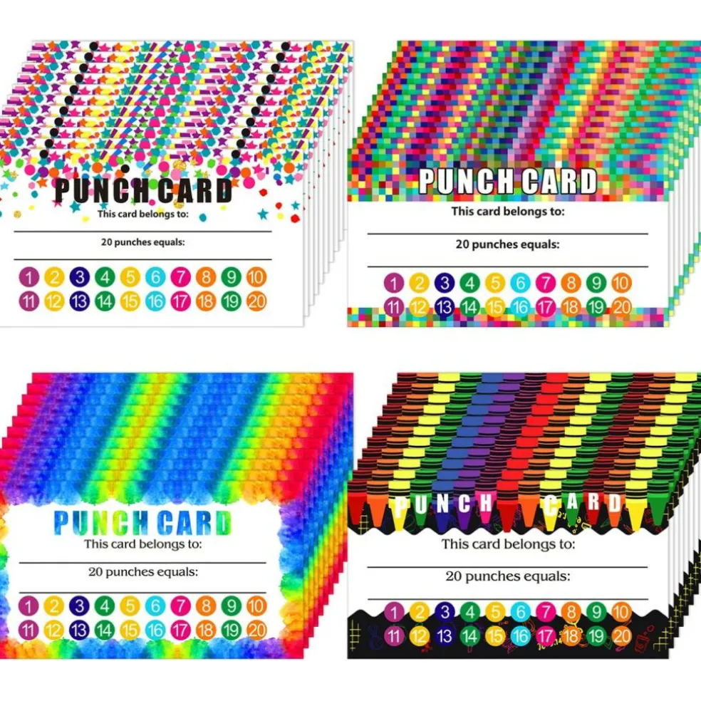 320 Pieces Punch Cards, Incentive Loyalty Reward Card Student Awards Loyalty Cards for Business, Classroom, Kids Behavior, Students, Teachers, 3.5 x 2 Inch, 4 Styles (20 Punches)