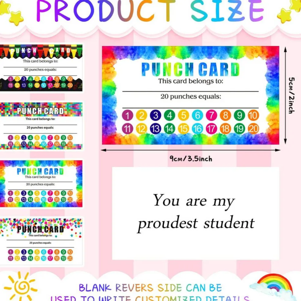 320 Pieces Punch Cards, Incentive Loyalty Reward Card Student Awards Loyalty Cards for Business, Classroom, Kids Behavior, Students, Teachers, 3.5 x 2 Inch, 4 Styles (20 Punches)