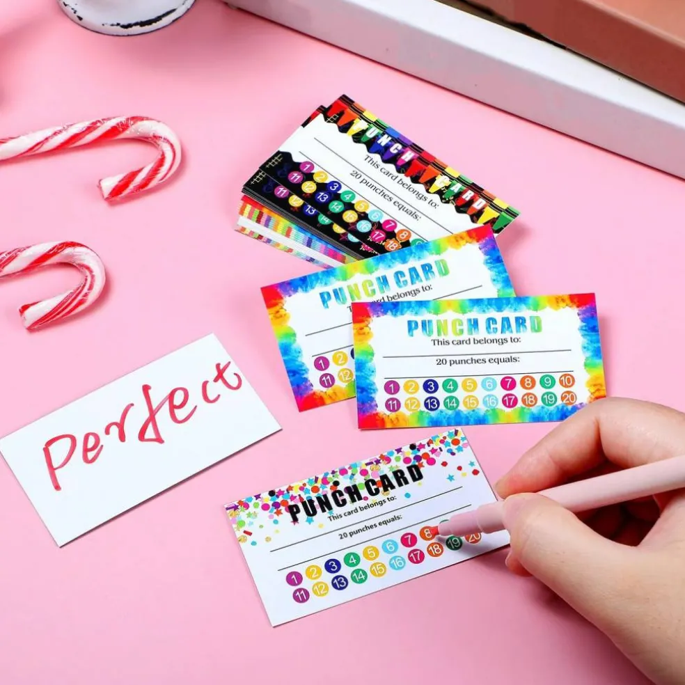 320 Pieces Punch Cards, Incentive Loyalty Reward Card Student Awards Loyalty Cards for Business, Classroom, Kids Behavior, Students, Teachers, 3.5 x 2 Inch, 4 Styles (20 Punches)