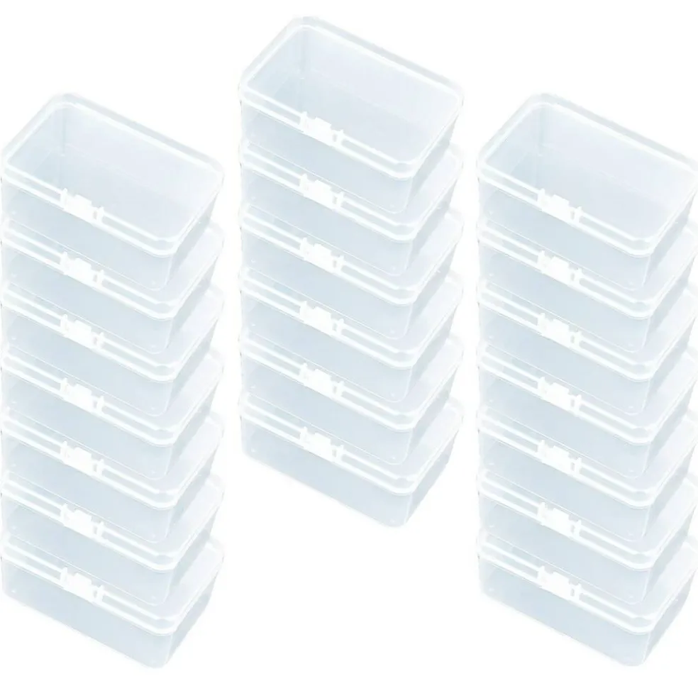 20 Pieces Rectangular Clear Plastic Storage Containers Box with Hinged Lid for Beads and Other Small Craft Items (3.35 x 2.17 x 1.38 inch)