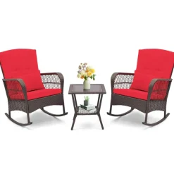 3 Pieces Rocking Bistro Set with 2-Tier Coffee Table