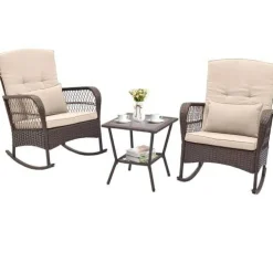 3 Pieces Rocking Bistro Set with 2-Tier Coffee Table