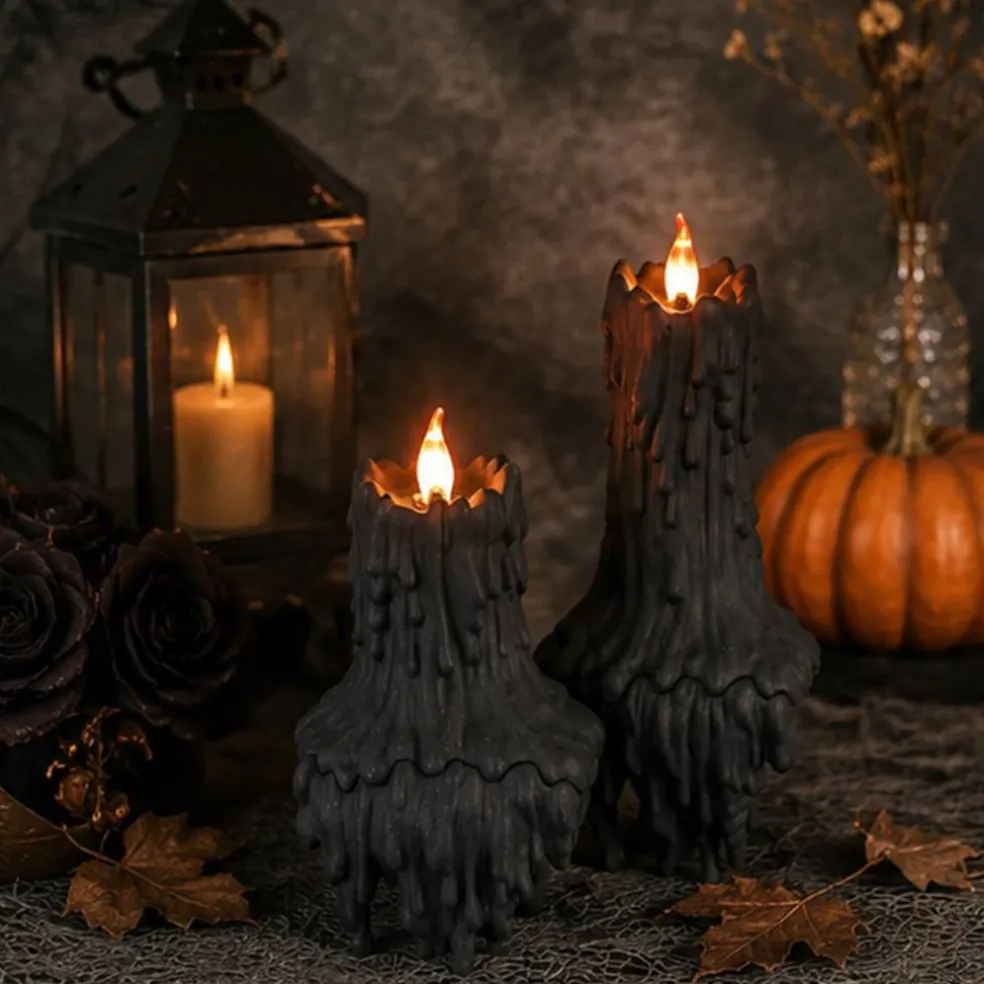 3 Pieces Set Light Up LED Melting Black Plastic Candles