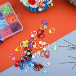 315 Pieces Stitch Markers for Crocheting, Stitch Locking Clip Colorful Knitting Markers Crochet Clips with 15 Pieces Big Eyes Blunt Sewing Needles (2inch/2.3inch/2.7inch)