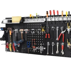 28 Pieces Wall-Mounted Pegboard Kit with 2 Storage Shelf Ideal for Garage Workshop
