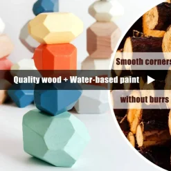 36 Pieces Wooden Sorting Stacking Rocks Stones,Sensory Toddler Toys Learning Montessori Toys, Building Blocks Game for Kids 1 2 3 4 5 6 Years Boy and Girl Birthday Gifts for Kids
