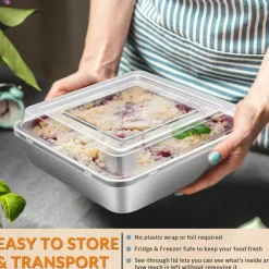 4 Pieces 8 x 8-Inch Baking Pan with lid, Square Cake Brownie Baking Pans Stainless Steel Bakeware Set of 2, Non-toxic & Healthy, Easy Clean & Dishwasher Safe - (2 Pans + 2 Lids)