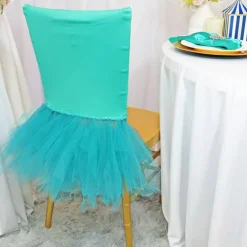 1 Piece Tiff Blue Or Aqua Blue Ballerina Spandex Chiavari Chair Cover Sleek Stretch Fit with Flowing Skirt