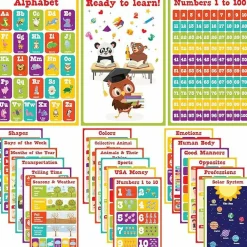 21-Piece Toddler Educational Posters Set for Classroom, Laminated Learning Charts 17x11 Inch, Alphabet, Numbers 1–100, Shapes, Solar System & Human Body Posters for Preschool & Kindergarten