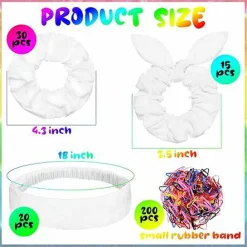 65-Piece White Cotton Hair Accessories Set for Tie-Dye – Includes 30 Scrunchies, 15 Bow Hair Ties, and 20 Non-Slip Stretchy Headbands. Perfect DIY Tie-Dye Party Supplies for Women and Girls.